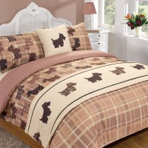 5pc Scottie Dogs CHOCOLATE BROWN Design Bed in a Bag Bedding DUVET QUILT COVER SET + CUSHION COVER + BED RUNNER