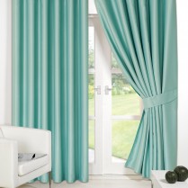 Pair of Aqua Supersoft Blackout Thermal Curtains Ring Top / Eyelet *inc Tiebacks