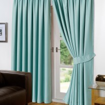 Pair of Aqua Supersoft Blackout Thermal Curtains Pencil Pleat *inc Tiebacks