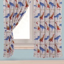Children's Kids Pair of DINOSAUR DESIGN CURTAINS With Matching Tie Backs By Viceroybedding