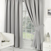 Pair of Silver Faux Silk Pencil Pleat Curtains