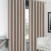 Pair of Beige Faux Silk Eyelet Curtains