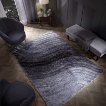 3D WAVE Shaggy Rug SHIMMER SPARKLE Carved HEAVYWEIGHT Thick Pile GREY SILVER