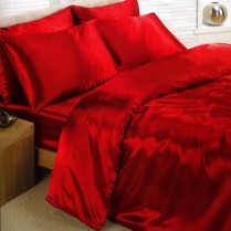 Red Single Bed Size Satin Complete Duvet Cover Bed Set