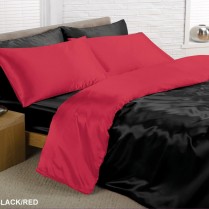 Reversible Black and Red Single Bed Size Satin Complete Duvet Cover Bed Set
