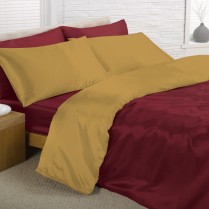 Reversible Burgundy and Gold Single Bed Size Satin Complete Duvet Cover Bed Set