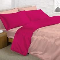 Reversible Light Pink and Cerise Super King Bed Size Satin Complete Duvet Cover Bed Set
