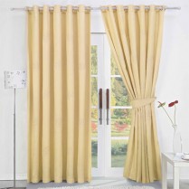 Pair of Cream Faux Silk Eyelet Curtains