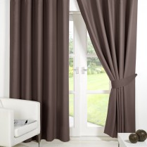Pair of Mink Supersoft Blackout Thermal Curtains Ring Top / Eyelet *inc Tiebacks