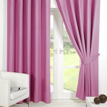 Pair of Pink Supersoft Blackout Thermal Curtains Ring Top / Eyelet *inc Tiebacks