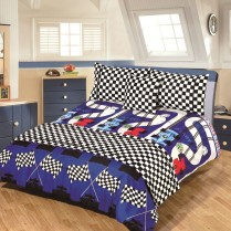 5pc Car Racing Track Kids Design Bed in a Bag Bedding DUVET QUILT COVER SET + CUSHION COVER + BED RUNNER