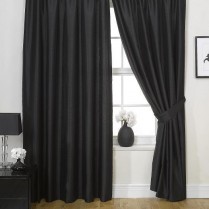 Pair of Black Faux Silk Pencil Pleat Curtains