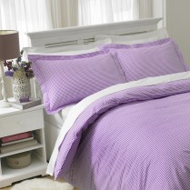 Luxury 180 Thread Count Gingham Check Bed Set Purple / Plum Duvet Cover + Pillowcases