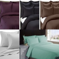 500 Thread Count 16'' ( 40cm ) Classic Stripe Fitted Sheets - Choice of 7 Colours