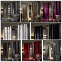 Velour Faux Velvet EYELET RING TOP Fully Lined Ready Made Pair Curtains