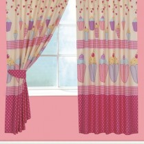 Children's Kids Pair of CUPCAKE DESIGN CURTAINS With Matching Tie Backs By Viceroybedding