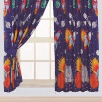 Children's Kids Pair of ROCKET DESIGN CURTAINS With Matching Tie Backs By Viceroybedding