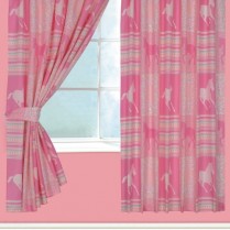 Children's Kids Pair of HORSE DESIGN CURTAINS With Matching Tie Backs By Viceroybedding