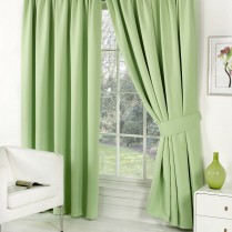 Pair of Sage Green Faux Silk Pencil Pleat Curtains