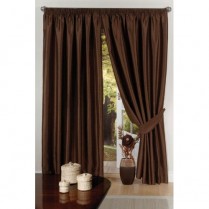 Pair of Chocolate Brown Faux Silk Pencil Pleat Curtains