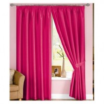 Pair of Pink Faux Silk Pencil Pleat Curtains