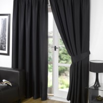 Pair of Black Supersoft Blackout Thermal Curtains Pencil Pleat *inc Tiebacks