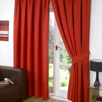 Pair of Red Supersoft Blackout Thermal Curtains Pencil Pleat *inc Tiebacks