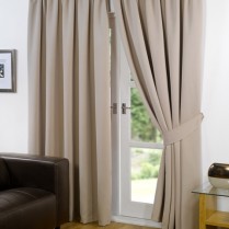 Pair of Beige Supersoft Blackout Thermal Curtains Pencil Pleat *inc Tiebacks
