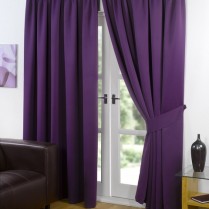 Pair of Purple / Plum Supersoft Blackout Thermal Curtains Pencil Pleat *inc Tiebacks