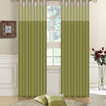 Pair of Fully Lined Sage Green, Moss Green, Cream Faux Silk THREE TONE Eyelet / Ring Top Curtains with Matching Tiebacks