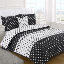 5pc Polka Dot Black Design Bed in a Bag Bedding DUVET QUILT COVER SET + CUSHION COVER + BED RUNNER