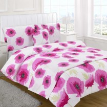 5pc Poppy Fuchsia Pink Design Bed in a Bag Bedding DUVET QUILT COVER SET + CUSHION COVER + BED RUNNER