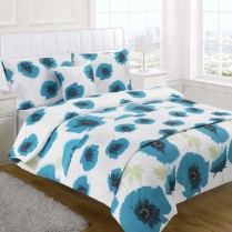 5pc Poppy Teal Design Bed in a Bag Bedding DUVET QUILT COVER SET + CUSHION COVER + BED RUNNER