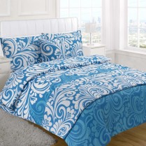 5pc Damask Teal Design Bed in a Bag Bedding DUVET QUILT COVER SET + CUSHION COVER + BED RUNNER