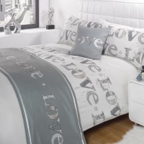 5pc Love Silver Design Bed in a Bag Bedding DUVET QUILT COVER SET + CUSHION COVER + BED RUNNER