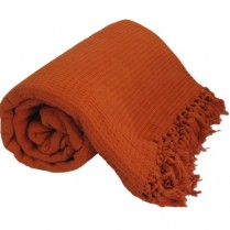 100% Cotton Terracotta Orange HONEYCOMB WAFFLE SOFA / SETTEE / BED THROW With Tasselled Edging