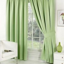 Pair of Sage Green Supersoft Blackout Thermal Curtains Pencil Pleat *inc Tiebacks