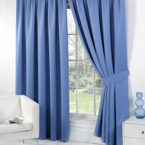 Pair of Duck Egg Blue Supersoft Blackout Thermal Curtains Pencil Pleat *inc Tiebacks