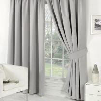 Pair of Silver Supersoft Blackout Thermal Curtains Pencil Pleat *inc Tiebacks