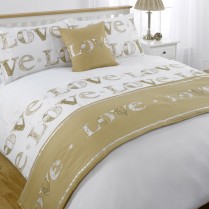 5pc Love Gold Design Bed in a Bag Bedding DUVET QUILT COVER SET + CUSHION COVER + BED RUNNER