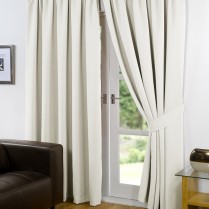 Pair of Cream Supersoft Blackout Thermal Curtains Pencil Pleat *inc Tiebacks
