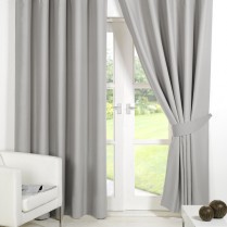 Pair of Silver Supersoft Blackout Thermal Curtains Ring Top / Eyelet *inc Tiebacks